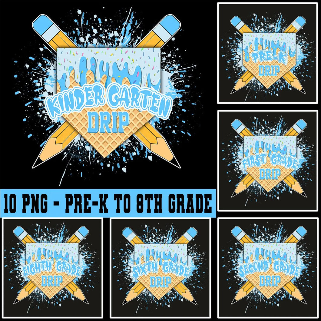 Blue Ice Cream Drip Prek - Eighth Grade