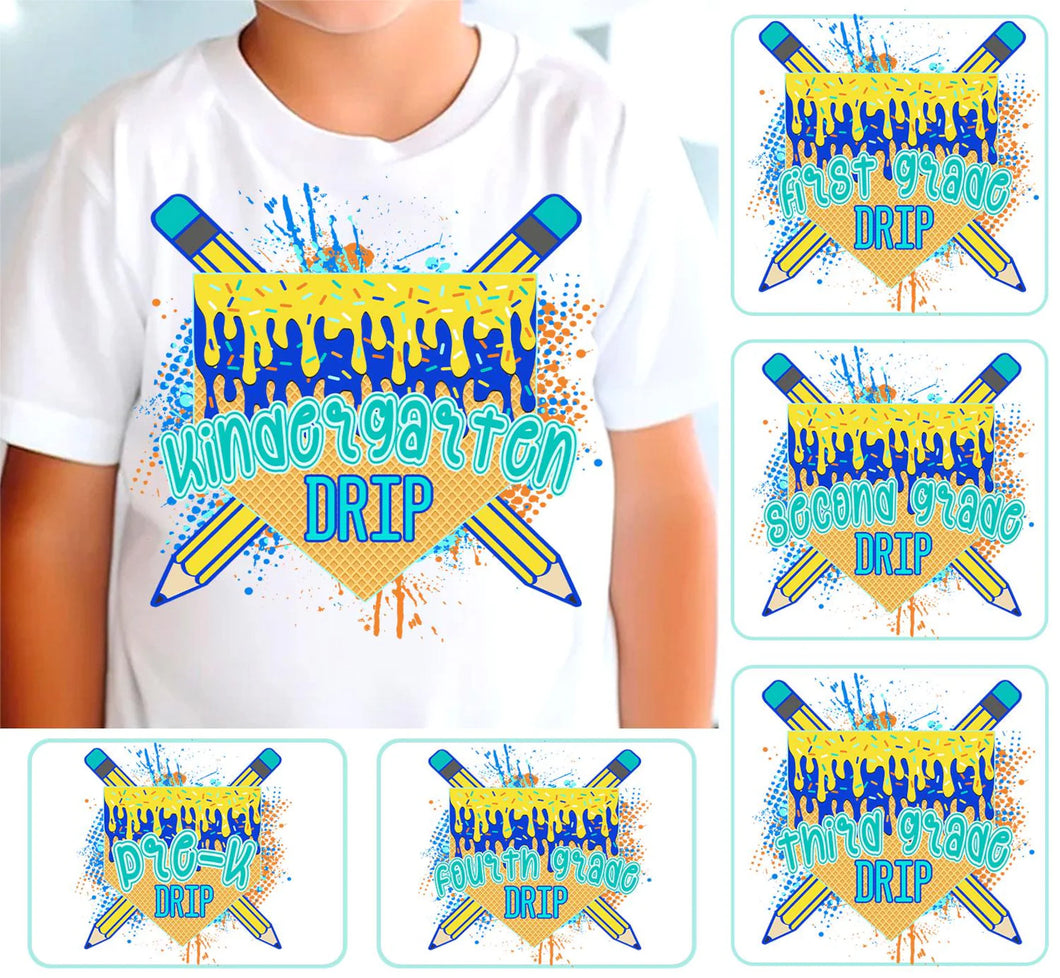 Blue And Yellow  Ice Cream Drip Prek - Fourth Grade
